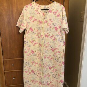 Anne Lewin Cotton Zip Up Short Sleeve Long Robe/Nightgown Size M